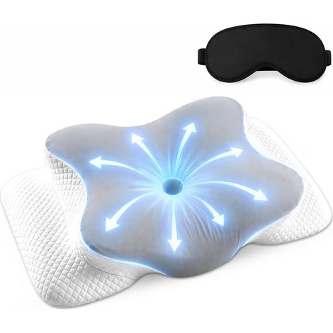 Oreiller Ergonomique Cervical en Mousse mémoire de Forme – Soutien 3D pour Dormir sur Le côté ou Le Dos – Coussin Confortable avec Housse Respirante + Masque de Sommeil Inclus (1/5)