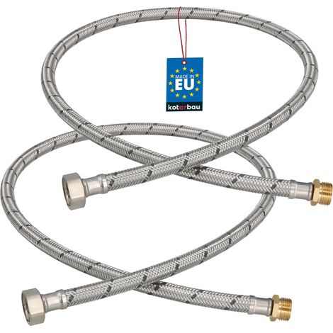 KOTARBAU® Lot de 2 Flexible Robinet 1/2" x 3/8" - Flexible Eau - Tuyau Robinet 100 cm - Mâle x Femelle - Rallonge Robinet Cuisine Flexible - Acier Inoxydable - Tuyau Flexible Plomberie (1/4)