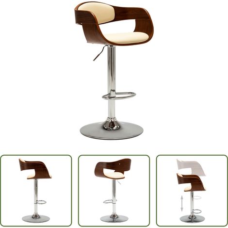 Chaise ergonomique -  Tabouret de bar Crème Bois courbé et similicuir (1/5)