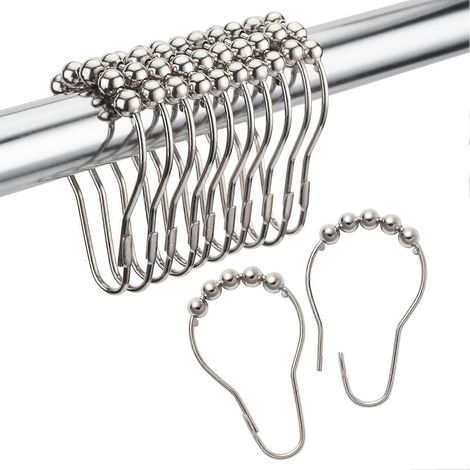 Rostfreie Duschvorhangringe, Haken aus gebürstetem Nickelmetall, 12er-Set für Duschstangen im Badezimmer (1/5)