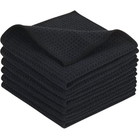 Torchons de Cuisine Noir Microfibre, Super Absorbant Chiffon Cuisine nettoyagant, essuie Vaisselle Lavette Douce Serviettes de Cuisine Lavable 30cm x 30cm 6 Pack (1/4)