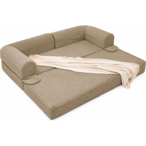 Divano letto 2 posti in tessuto a coste, convertibile, beige (1/5)