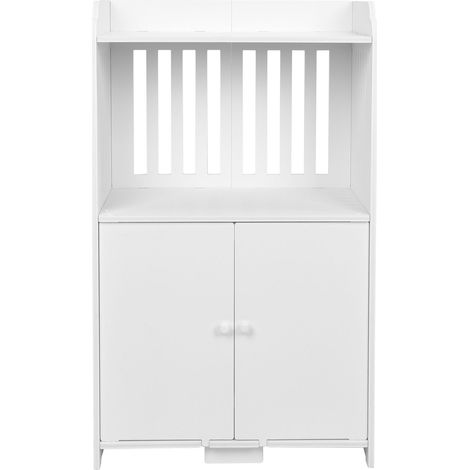Badezimmer-Aufbewahrungsschrank, freistehender Schrank mit 2 Türen, Fach und verstellbarem Regal, moderne Kommode für Wohnzimmer, Küche, Eingangsbereich (weiß) 80 x 48 x 27,5 cm (1/5)