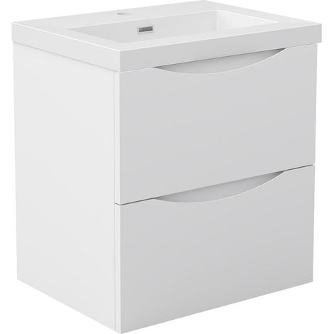 AVER-GROWTH Matte White Wall Hung Bathroom Vanity Cabinet with Resin Recessed Basin 2 Smile style Drawers (W)500mm (1/5)