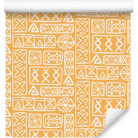 Carta da parati con motivo geometrico polinesiano, color crema e oro, 50x1000 cm (1/5)