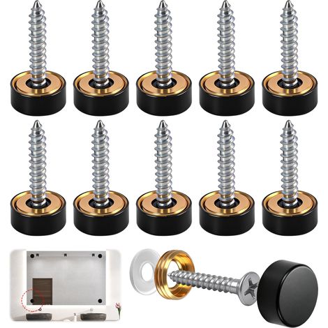 Cache Vis Miroir Noir Acier Inoxydable 12 mm 10 Pièces Fixation (1/5)