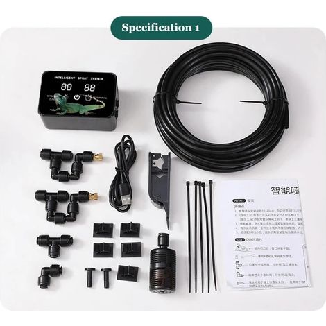 (Tuyau d'eau de 5 mètres, 2 buses) Système de brumisation programmé Rainforest, humidificateur intelligent pour terrariums. (1/5)