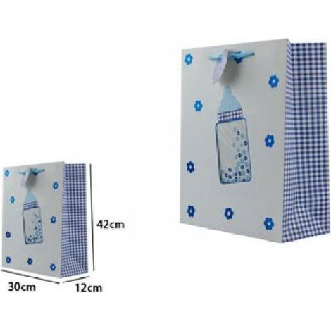 Set 3 Buste Da Regalo 30x42x12 Cm Fantasia Biberon Maschio Femmina Nascita 65914 -