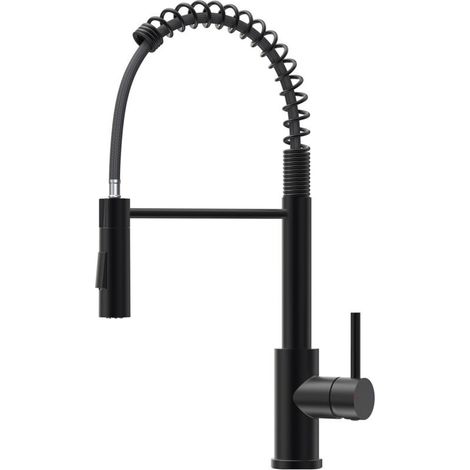 Robinet de cuisine pivotant à 360°, flexible à ressort – acier inoxydable noir, mitigeur monocommande, économie d'eau, pour évier (1/5)