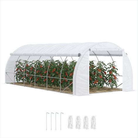 Serre de jardin tunnel 18 m² avec porte et 12 fenêtres PE Blanc (1/5)