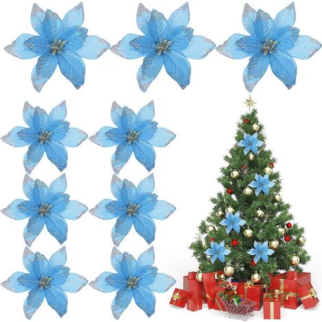 10 décorations de Noël à faire soi-même, pendentifs en forme de fleurs, ornements pour sapin de Noël-13X13X2CM-Blue