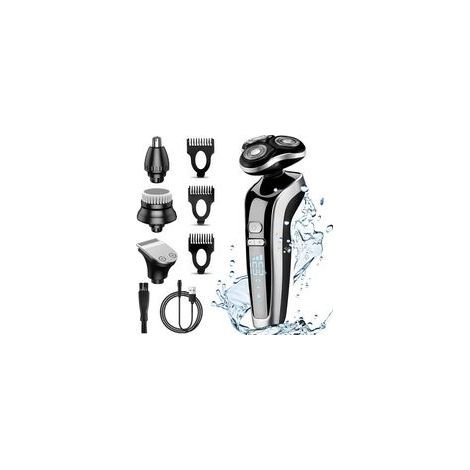 Rasoir electriques hommes, Rasoir électrique 4-in-1, Tondeuse barbe homme avec Tête de brosse nettoyante Tondeuse à cheveux, tondeuse à poils de nez Utilisé sur toutes les parties du corps (1/5)