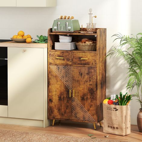 Armoire de Rangement de Cuisine 113 CM Armoire de Garde-Manger avec Portes 2 Tiroirs Étagère Réglable Buffet Moderne Café (1/3)