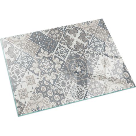 Plaque Rectangulaire en verre trempé avec impression décorative Protection de sol sous cheminée Motif mosaïque décoratif 60x40 cm (1/5)