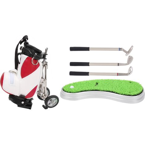 Porte-stylos de golf de bureau 3 stylos à bille et mini sac en alliage Znic avec base Rouge Blanc (1/5)