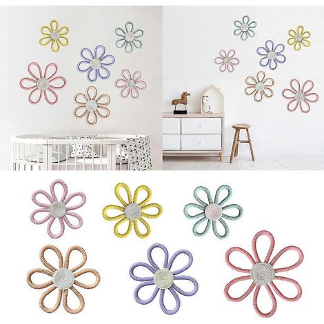 Décoration murale pour chambre d'enfant : fleurs colorées tissées, lot de 6 pièces. (1/4)