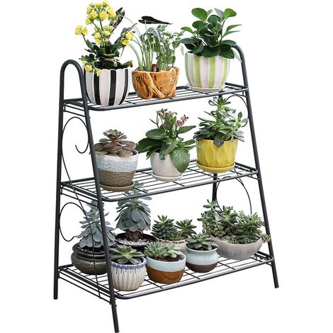 Pflanzenständer und Pflanzenregal, 3-stufiger Pflanzenständer aus Metall – 63 x 31 x 69 cm – mehrstufiges Pflanzenregal – für Eckschlafzimmer, Wohnzimmer, Balkon, Terrasse, Hof (1/5)