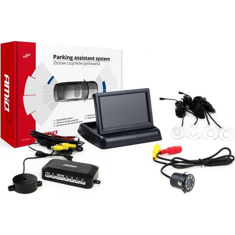Kit de sensores de estacionamiento TFT02 de 4,3" con cámara HD-308-LED y 4 sensores blancos. (1/5)