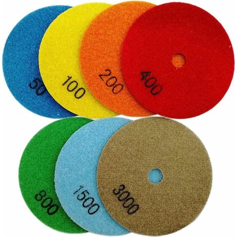 7Pcs Disque Diamant de Polissage 4 Pouces / 100mm Sec Diamant Polissage Pads pour Marbre Granite Pierre Béton (Grains Mélangés) (1/4)