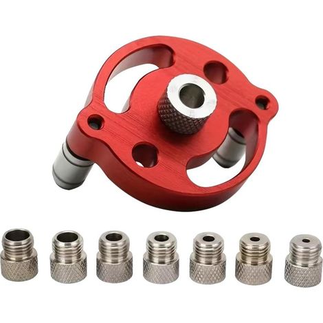 Guide de perçage, gabarit de centrage vertical pour tourillons, douilles de perçage 3/4/5/6/7/8/9/10 mm, outil de perçage manuel pour le travail du bois (rouge) (1/5)