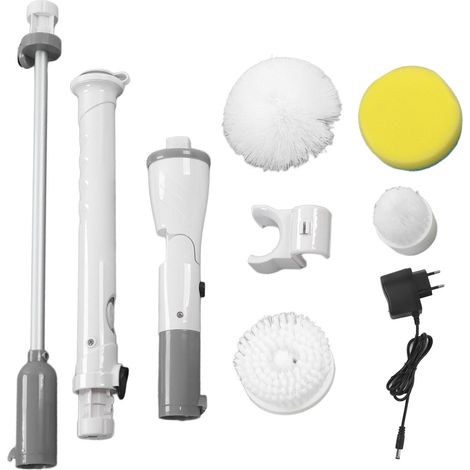 Brosse de nettoyage électrique sans fil, long manche, pour salle de bain et sol, 100-240V, grise, prise UE (1/5)