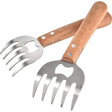 Griffes à Déchiqueter la Viande en Acier Inoxydable pour BBQ, Fourchette Déchiqueteuse avec Manche en Bois Long et Ouvre-Bouteille, pour Porc, Poulet et Bœuf (1/4)