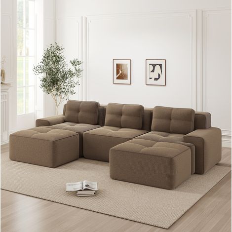 REDOM - Divano modulare nuvola, comfort morbido, design basso, tessuto corduroy, marrone (1/5)