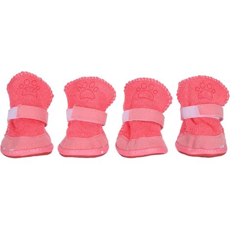 Chaussures d'extérieur pour animaux de compagnie, chaudes et protectrices pour les pattes de chien, avec boucle à crochet et élastique antidérapant (5) roses (1/4)