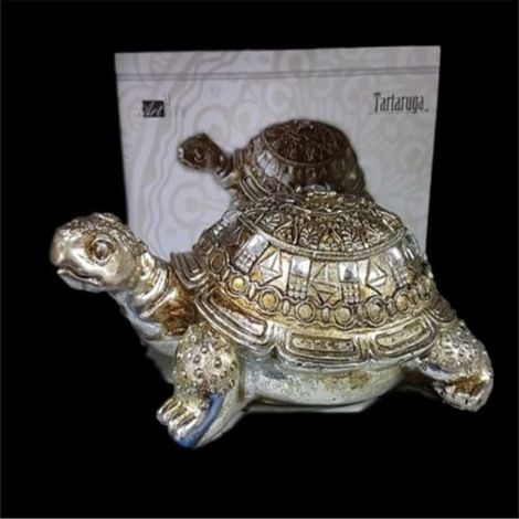 Statue Décorative Tortue Argentée Strassée 20cm Porte-bonheur Maison