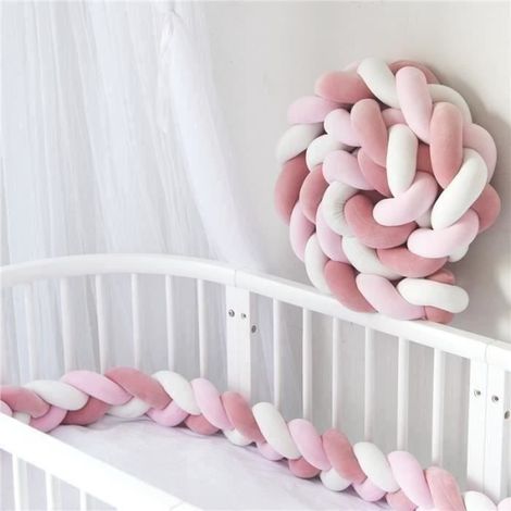 3M Tour de Lit Coussin Serpent Coussin Tressé Pare-chocs Velours Protection Bébé- Blanc++Rose+Rose WOW2330 CHR9078