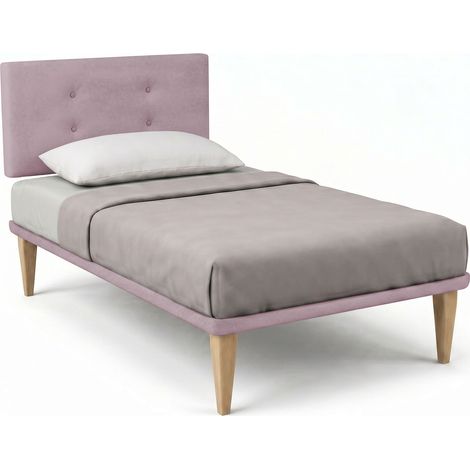 Letto Singolo con Rete Rivestita 80x190 cm Microfibra Glicine Tessis Testata Button (1/5)