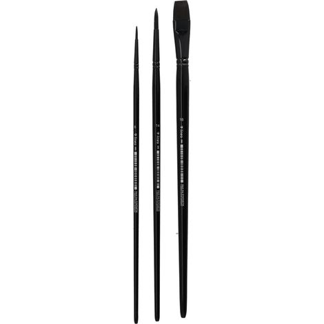 Acrylique BlackSet 633, set de pinceaux 3 pièces avec pinceau plat et deux pinceaux ronds, pinceaux fins d'artiste pour peinture à l'huile, acrylique (1/3)
