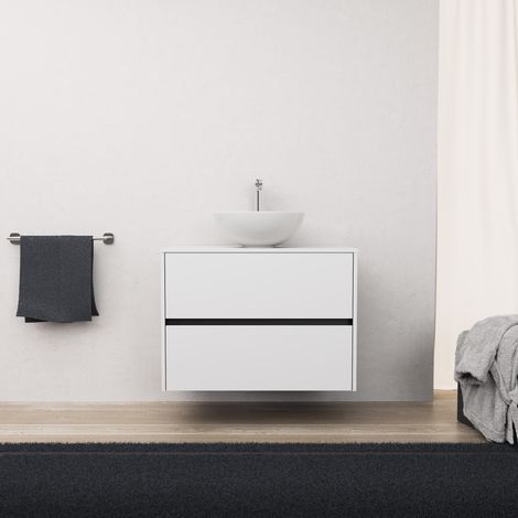 Inda - Badezimmerschrank 2 Schubladen L.80 mit Aufsatzwaschbecken / Mattweiß - diamante