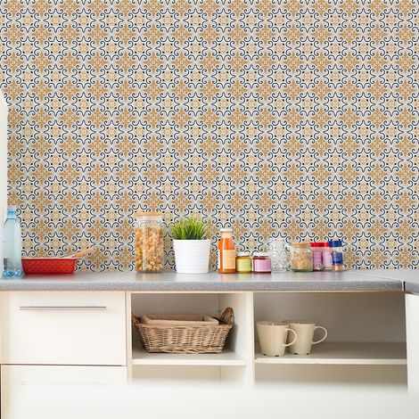 Sticker Mural Carrelage adhésif Cuisine Salle de Bain - 24 STICKERS CARRELAGES AZULEJOS GUSTAVIE - 24stickers10x10cm (1/5)