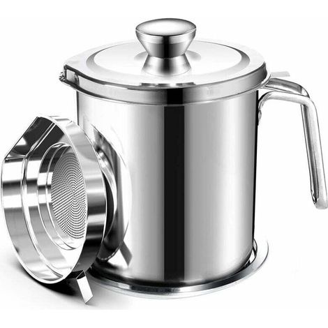 Oil Pot de graisse pour bidon de stockage en acier inoxydable avec bidon de 2 litres en Couvercle anti-poussière pour tamis à mailles fines Plaque antidérapante stockage d'huile de friture (1/4)