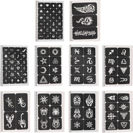 Pochoirs à tatouage imperméables - 99 motifs réutilisables pour fêtes et festivals (1/5)