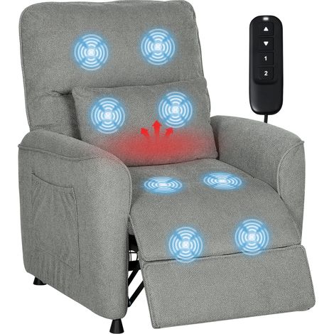HOMCOM sillón relax reclinable eléctrico con calor lumbar masaje vibración, motor silencioso, función de memoria, almohada, control remoto, gris (1/5)