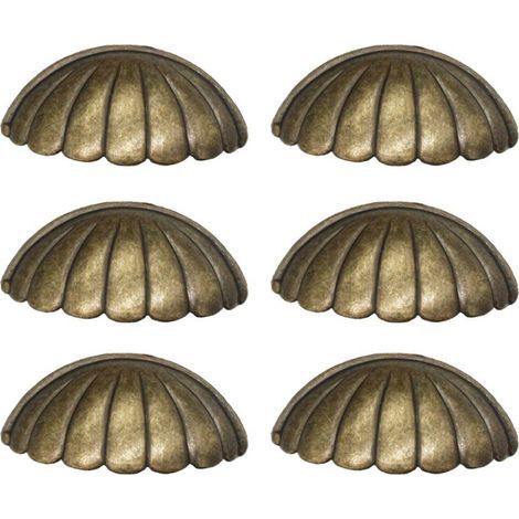 6 Stück Muschelgriff, Messing-Türknaufgriff, Muschelform, Retro-Möbelgriffe für Schranktür, Küchentürgriffe (1/5)