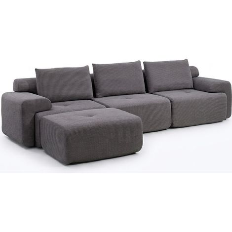 ELVMI Divano angolare modulare 305 cm con seduta profonda e pouf mobile, in tessuto, Grigio scuro (1/4)
