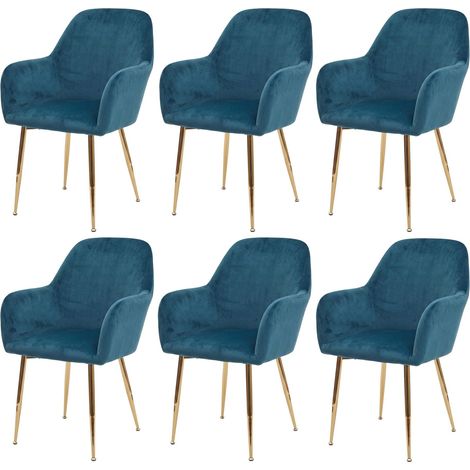 6er-Set Esszimmerstuhl HHG-240, Stuhl Küchenstuhl, Retro Design Samt mint, goldene Beine