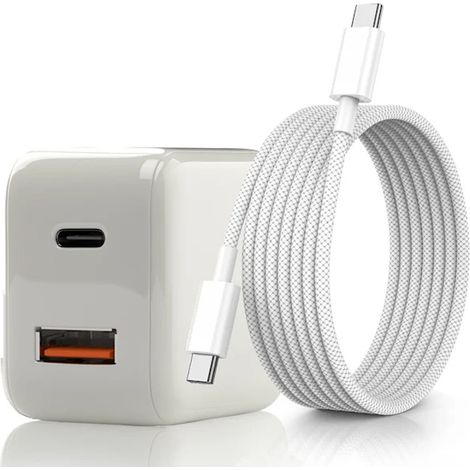 cargador de pared de 20 W, USB-C PD y USB-A, cable USB-C de 1 m, compacto, para smartphones y tablets. (1/5)