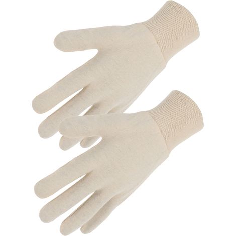 SINGER - Gant coton interlock écru - Version lourde - Poignet tricot - Ambidextre - Taille 10 - JE300H