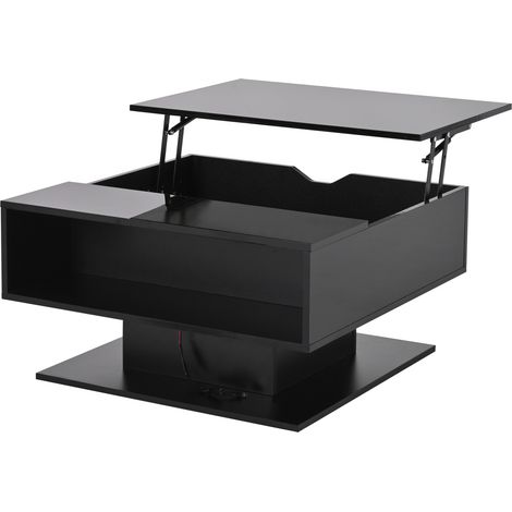 Table basse noire brillante 80x75x40 cm avec plateau relevable, espace de rangement et éclairage LED contrôlé par application (1/5)