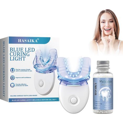 Kit Réparation Dentaire, Dent Provisoire, Contient une lampe à photopolymériser à lumière bleue, pour réparer les défauts des dents, les petites fissures, etc.