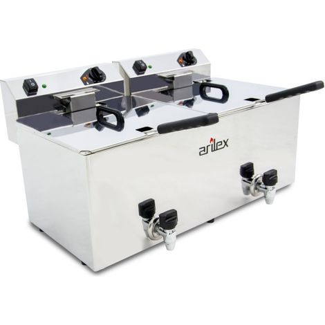 Friteuse électrique - 12+12L - Double cuve - Avec robinet - Monophasée - Arilex