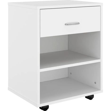 Armoire à roulettes moderne fonctionnelle pratique bureau 46 x 36 x 59 cm en bois d'ingénierie blanc (1/5)