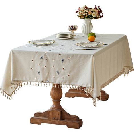 Nappe rectangulaire simple en polyester-coton épais, imperméable et brodée, avec tissu coupe-vent. (1/5)