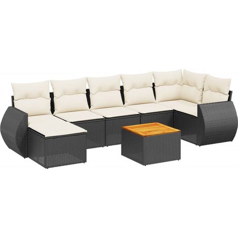 vidaXL Set Divani da Giardino con Cuscini 8 pz Nero in Polyrattan (1/5)
