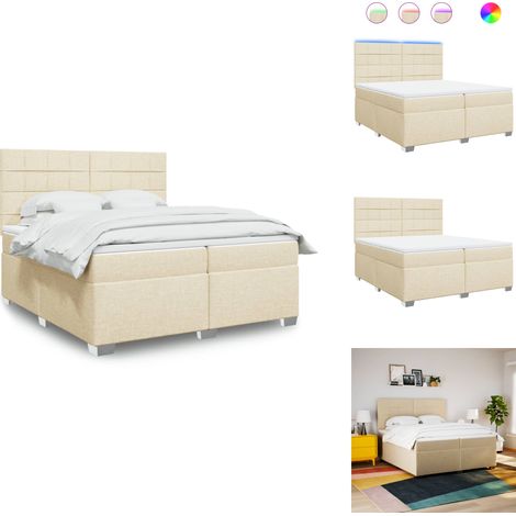 Sommier à lattes de lit avec matelas Crème 200x200 cm Tissu - Lit Plateforme - Lit Design - Lit Moderne - Lit Double - Matelas À Ressorts Ensachés (1/5)