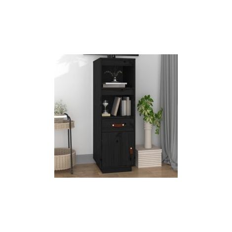 Buffet haut Noir 34x40x108,5 Bois massif de pin (1/5)